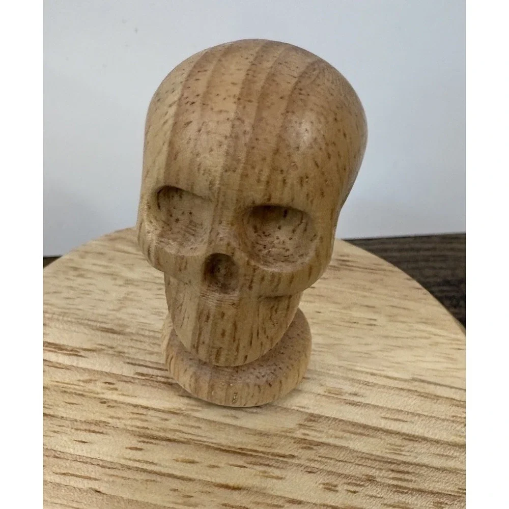 Clear Glass Jar Dish With Wooden Skull Lid Halloween Skeleton